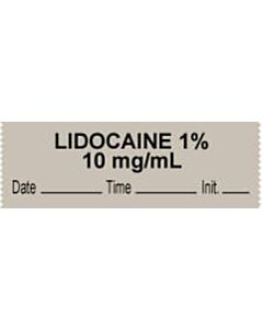 Anesthesia Tape with Date, Time & Initial (Removable) "Lidocaine 1% 10 mg/ml" 1/2" x 500" Gray - 333 Imprints - 500 Inches per Roll