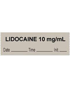 Anesthesia Tape with Date, Time & Initial (Removable) "Lidocaine 10 mg/ml" 1/2" x 500" Gray - 333 Imprints - 500 Inches per Roll