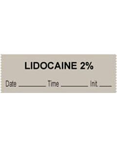 Anesthesia Tape with Date, Time & Initial (Removable) "Lidocaine 2%" 1/2" x 500" Gray - 333 Imprints - 500 Inches per Roll