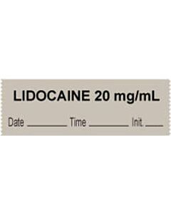 Anesthesia Tape with Date, Time & Initial (Removable) "Lidocaine 20 mg/ml" 1/2" x 500" Gray - 333 Imprints - 500 Inches per Roll