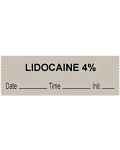 Anesthesia Tape with Date, Time & Initial (Removable) "Lidocaine 4%" 1/2" x 500" Gray - 333 Imprints - 500 Inches per Roll