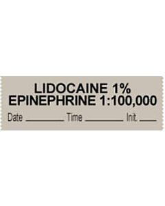 Anesthesia Tape with Date, Time & Initial (Removable) "Lidocaine 1% Epi" 1/2" x 500" Gray - 333 Imprints - 500 Inches per Roll