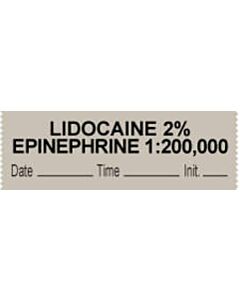 Anesthesia Tape with Date, Time & Initial (Removable) "Lidocaine 2% Epi" 1/2" x 500" Gray - 333 Imprints - 500 Inches per Roll