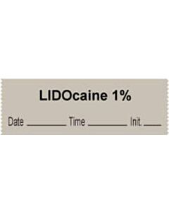 Anesthesia Tape with Date, Time & Initial | Tall-Man Lettering (Removable) "Lidocaine 1%" 1/2" x 500" Gray - 333 Imprints - 500 Inches per Roll
