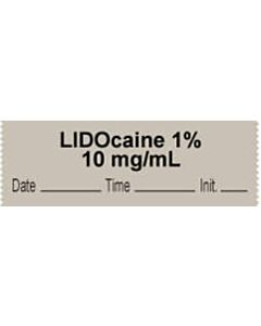 Anesthesia Tape with Date, Time & Initial | Tall-Man Lettering (Removable) "Lidocaine 1% 10 mg/ml" 1/2" x 500" Gray - 333 Imprints - 500 Inches per Roll