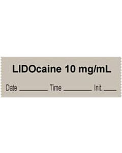 Anesthesia Tape with Date, Time & Initial | Tall-Man Lettering (Removable) "Lidocaine 10 mg/ml" 1/2" x 500" Gray - 333 Imprints - 500 Inches per Roll