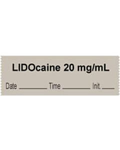 Anesthesia Tape with Date, Time & Initial | Tall-Man Lettering (Removable) "Lidocaine 20 mg/ml" 1/2" x 500" Gray - 333 Imprints - 500 Inches per Roll