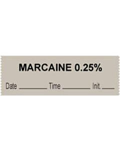Anesthesia Tape with Date, Time & Initial (Removable) "Marcaine 0.25%" 1/2" x 500" Gray - 333 Imprints - 500 Inches per Roll