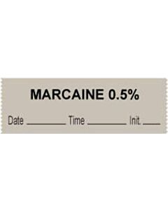 Anesthesia Tape with Date, Time & Initial (Removable) "Marcaine 0.5%" 1/2" x 500" Gray - 333 Imprints - 500 Inches per Roll