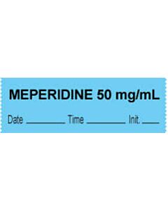 Anesthesia Tape with Date, Time & Initial (Removable) "Meperidine 50 mg/ml" 1/2" x 500" Blue - 333 Imprints - 500 Inches per Roll