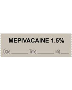 Anesthesia Tape with Date, Time & Initial (Removable) "Mepivacaine 1.5%" 1/2" x 500" Gray - 333 Imprints - 500 Inches per Roll