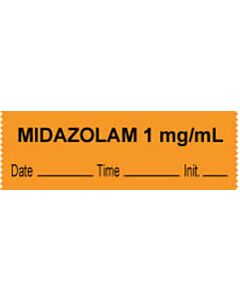 Anesthesia Tape with Date, Time & Initial (Removable) "Midazolam 1 mg/ml" 1/2" x 500" Orange - 333 Imprints - 500 Inches per Roll