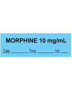 Anesthesia Tape with Date, Time & Initial (Removable) "Morphine 10 mg/ml" 1/2" x 500" Blue - 333 Imprints - 500 Inches per Roll
