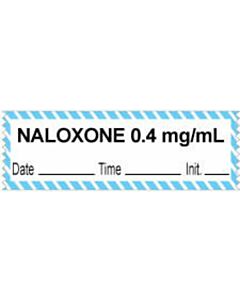 Anesthesia Tape with Date, Time & Initial (Removable) "Naloxone 0.4 mg/ml" 1/2" x 500" White with Blue - 333 Imprints - 500 Inches per Roll