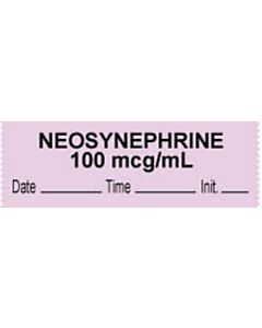 Anesthesia Tape with Date, Time & Initial (Removable) "Neosynephrine 100 mcg" 1/2" x 500" Violet - 333 Imprints - 500 Inches per Roll