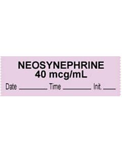 Anesthesia Tape with Date, Time & Initial (Removable) "Neosynephrine 40 mcg/ml" 1/2" x 500" Violet - 333 Imprints - 500 Inches per Roll