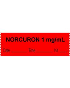 Anesthesia Tape with Date, Time & Initial (Removable) "Norcuron 1 mg/ml" 1/2" x 500" Fluorescent Red - 333 Imprints - 500 Inches per Roll