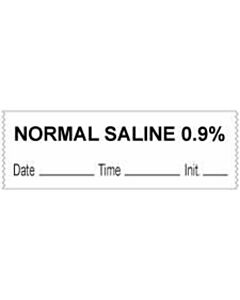 Anesthesia Tape with Date, Time & Initial (Removable) "Normal Saline 0.9%" 1/2" x 500" White - 333 Imprints - 500 Inches per Roll