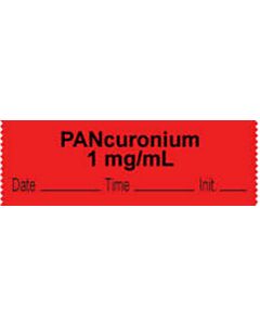 Anesthesia Tape with Date, Time & Initial | Tall-Man Lettering (Removable) "Pancuronium 1 mg/ml" 1/2" x 500" Fluorescent Red - 333 Imprints - 500 Inches per Roll