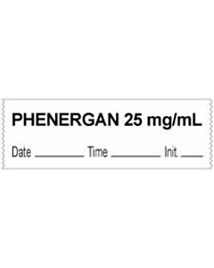 Anesthesia Tape with Date, Time & Initial (Removable) "Phenergan 25 mg/ml" 1/2" x 500" White - 333 Imprints - 500 Inches per Roll