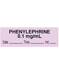 Anesthesia Tape with Date, Time & Initial (Removable) "Phenylephrine 0.1 mg/ml" 1/2" x 500" Violet - 333 Imprints - 500 Inches per Roll