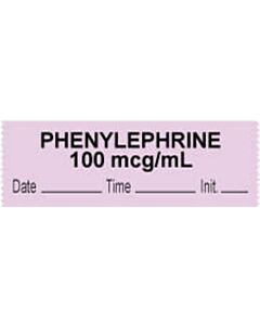Anesthesia Tape with Date, Time & Initial (Removable) "Phenylephrine 100 mcg" 1/2" x 500" Violet - 333 Imprints - 500 Inches per Roll