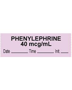 Anesthesia Tape with Date, Time & Initial (Removable) "Phenylephrine 40 mcg" 1/2" x 500" Violet - 333 Imprints - 500 Inches per Roll