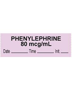 Anesthesia Tape with Date, Time & Initial (Removable) "Phenylephrine 80 mcg" 1/2" x 500" Violet - 333 Imprints - 500 Inches per Roll