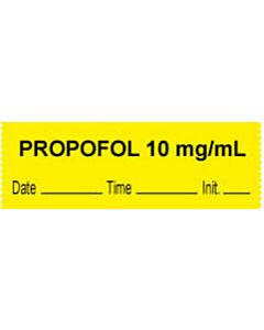 Anesthesia Tape with Date, Time & Initial (Removable) "Propofol 10 mg/ml" 1/2" x 500" Yellow - 333 Imprints - 500 Inches per Roll