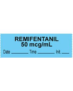 Anesthesia Tape with Date, Time & Initial (Removable) "Remifentanil 50 mcg/ml" 1/2" x 500" Blue - 333 Imprints - 500 Inches per Roll