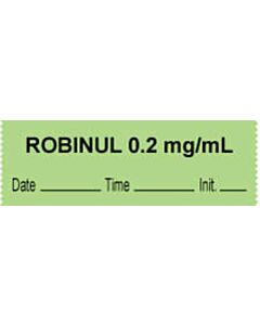 Anesthesia Tape with Date, Time & Initial (Removable) "Robinul 0.2 mg/ml" 1/2" x 500" Green - 333 Imprints - 500 Inches per Roll