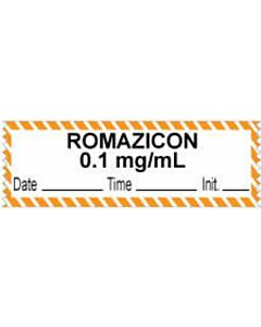 Anesthesia Tape with Date, Time & Initial (Removable) "Romazicon 0.1 mg/ml" 1/2" x 500" White with Orange - 333 Imprints - 500 Inches per Roll