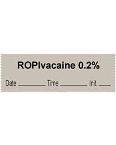 Anesthesia Tape with Date, Time & Initial | Tall-Man Lettering (Removable) "Ropivacaine 0.2%" 1/2" x 500" Gray - 333 Imprints - 500 Inches per Roll