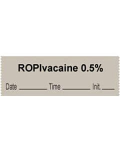 Anesthesia Tape with Date, Time & Initial | Tall-Man Lettering (Removable) "Ropivacaine 0.5%" 1/2" x 500" Gray - 333 Imprints - 500 Inches per Roll