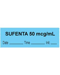 Anesthesia Tape with Date, Time & Initial (Removable) "sufenta 50 mcg/ml" 1/2" x 500" Blue - 333 Imprints - 500 Inches per Roll