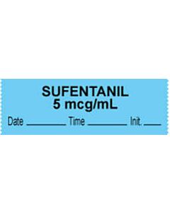Anesthesia Tape with Date, Time & Initial (Removable) "Sufentanil 5 mcg/ml" 1/2" x 500" Blue - 333 Imprints - 500 Inches per Roll