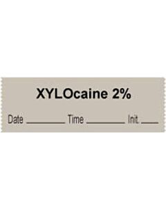 Anesthesia Tape with Date, Time & Initial | Tall-Man Lettering (Removable) "Xylocaine 2%" 1/2" x 500" Gray - 333 Imprints - 500 Inches per Roll