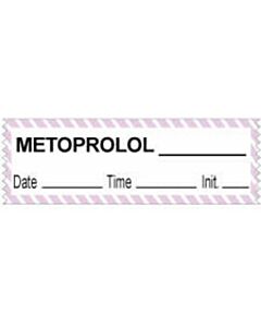 Anesthesia Tape with Date, Time & Initial (Removable) Metoprolol 1/2" x 500" - 333 Imprints - White with Violet - 500 Inches per Roll