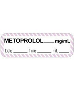 Anesthesia Label with Date, Time & Initial (Paper, Permanent) Metoprolol mg/ml 1 1/2" x 1/2" White with Violet - 1000 per Roll