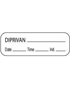 Anesthesia Label with Date, Time & Initial (Paper, Permanent) Diprivan Date 1 1/2" x 1/2" White - 1000 per Roll