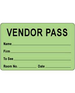 Visitor Pass Label Paper Removable "Vendor Pass Name" 1" Core 2-3/4" x 1-3/4" Fl. Green, 1000 per Roll