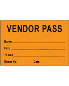 Visitor Pass Label Tamper-Evident Paper Permanent "Vendor Pass Name" 3" x 2" Fl. Orange, 1000 per Roll