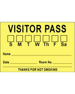 Visitor Pass Label Paper Removable "Visitor Pass S M T" 3" Core 3" x 2" Fl. Yellow, 1000 per Roll