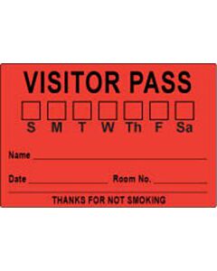 Visitor Pass Label Paper Removable "Visitor Pass S M T" 3" Core 3" x 2" Red, 1000 per Roll