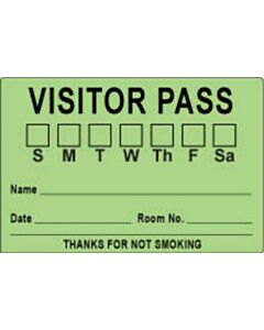 Visitor Pass Label Paper Removable "Visitor Pass S M T" 3" Core 3" x 2" Fl. Green, 1000 per Roll
