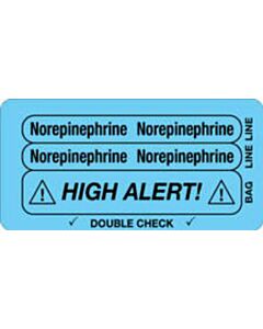 IV Label Piggyback Paper Permanent Norepinephrine 3" Core 1 1/2"x3 Blue 1000 per Roll