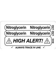 IV Label Piggyback Paper Permanent Nitroglycerin 3" Core 1 1/2"x3 White 1000 per Roll