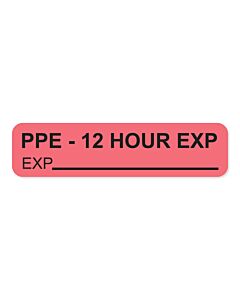 PPE 12 Hour Expiration Label Paper Permanent, 1" Core, 1-1/4" x 5/16" Fluorescent Red, 760 per Roll