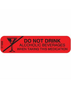 Communication Label (Paper, Permanent) No Alcohol While 1 9/16" x 3/8" Red - 500 per Roll, 2 Rolls per Box