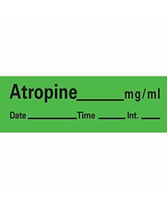 Anesthesia Tape with Date, Time & Initial (Removable) Atropine mg/ml 1/2" x 500" - 333 Imprints - Green - 500 Inches per Roll